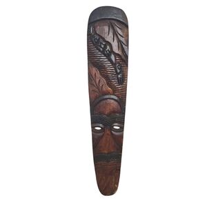 HAND CARVED WOOD TIKI MASK HAWAII JAMAICA EAGLE TOTEM